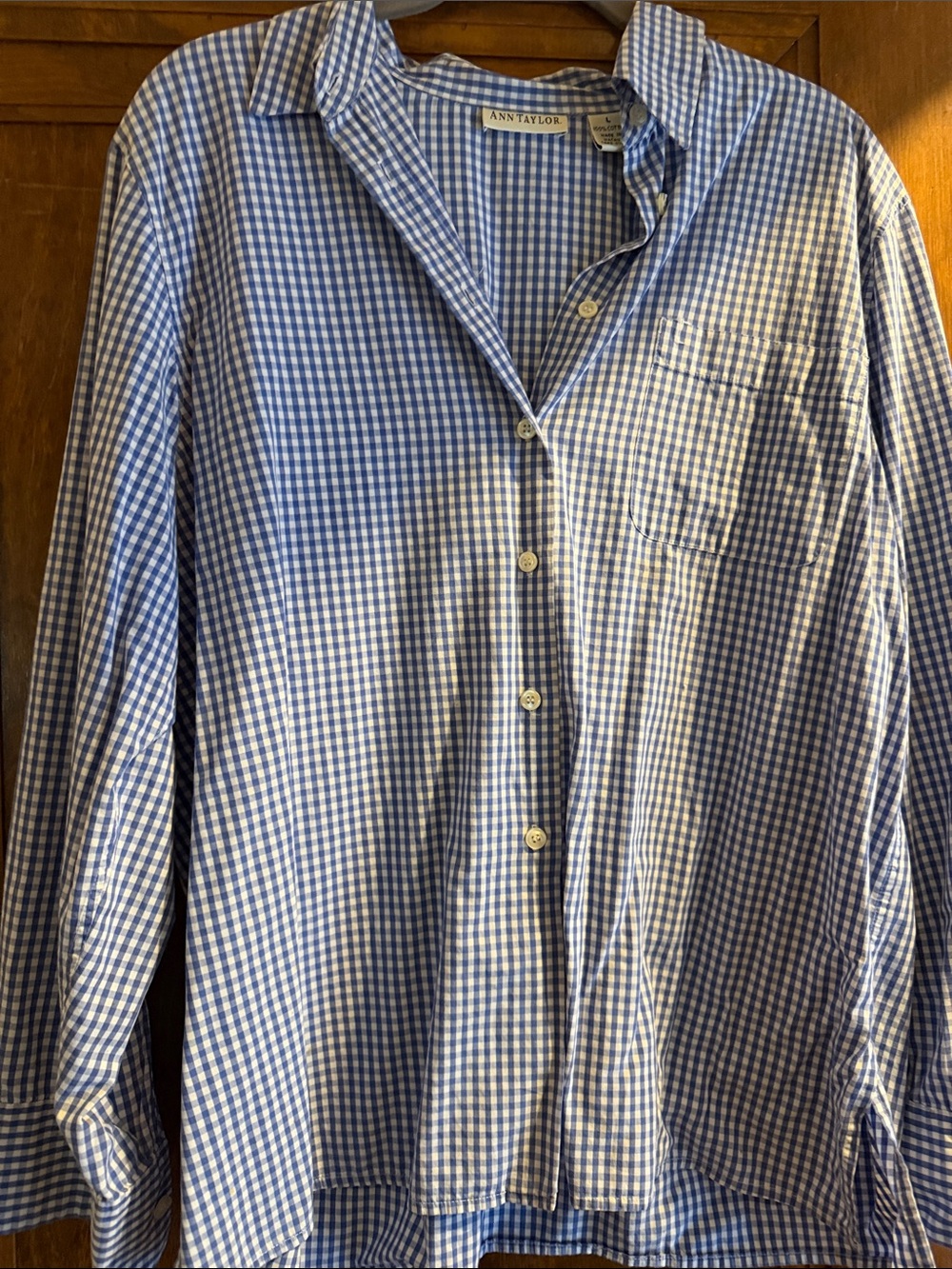 Ann Taylor Blue and White Gingham Women’s Button-Down Shirt